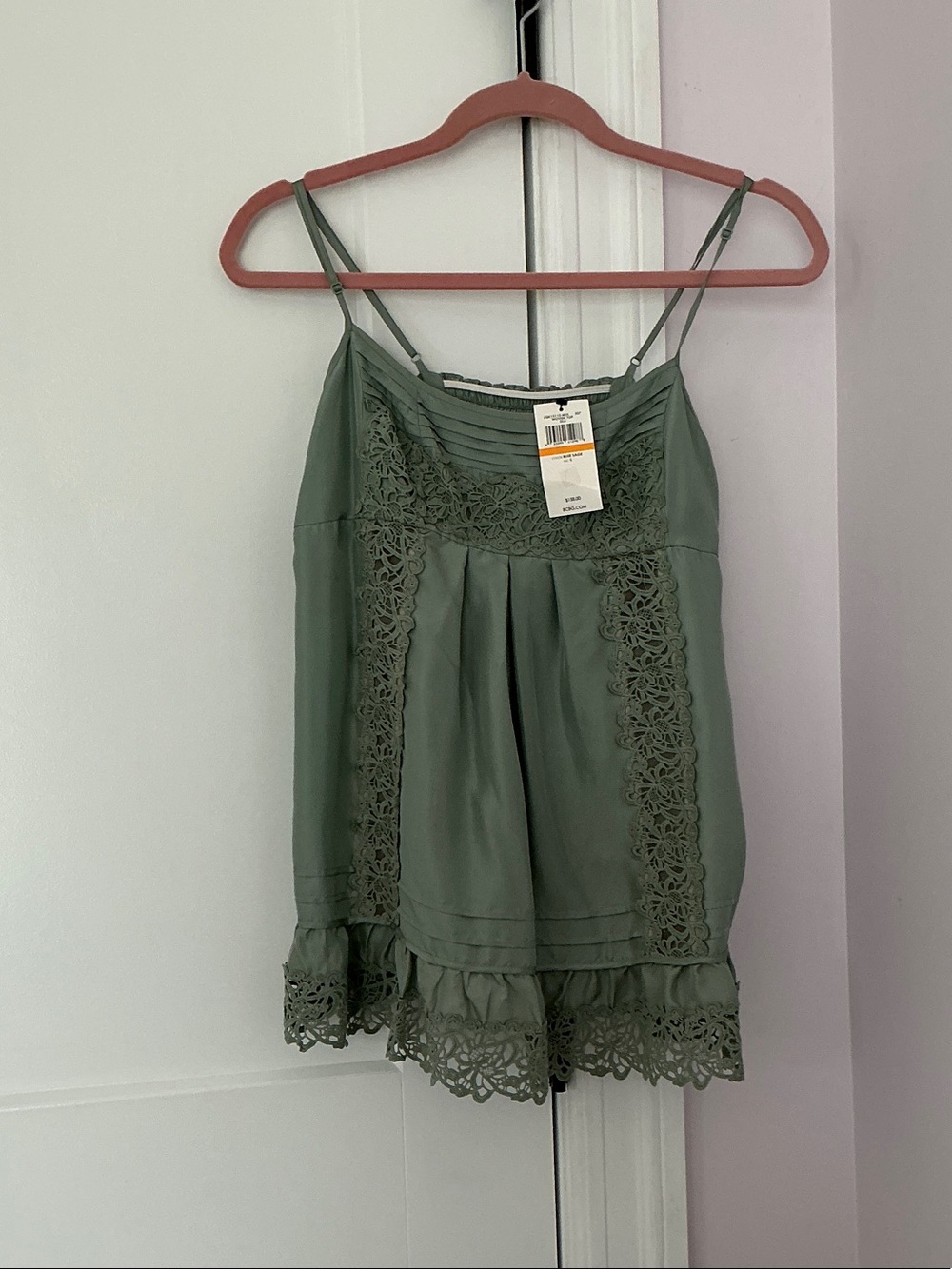 BCBGMaxAzria Olive Green Lace-Trim Camisole